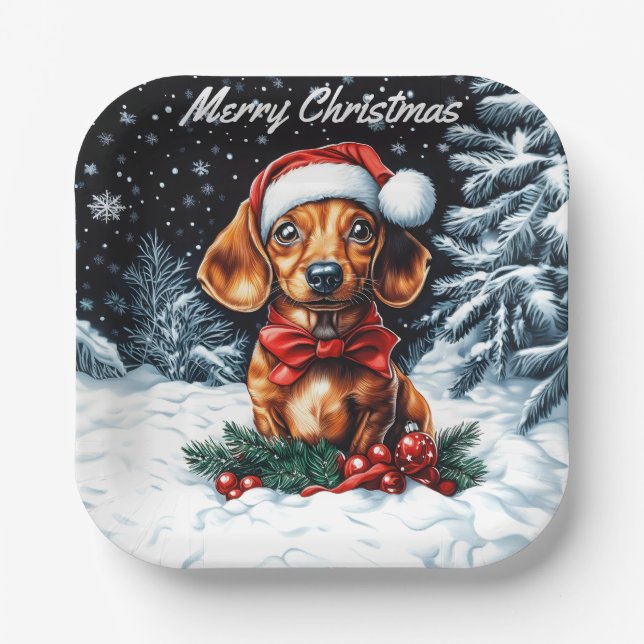 Dachshund Christmas Paper Plate (Front)