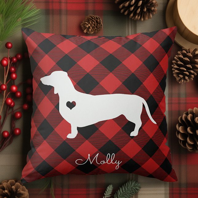 Dachshund Christmas Plaid Dog Name Cushion (Creator Uploaded)