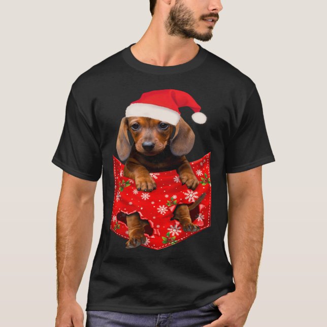 Dachshund Christmas Pocket for Wiener Doxie T-Shirt (Front)