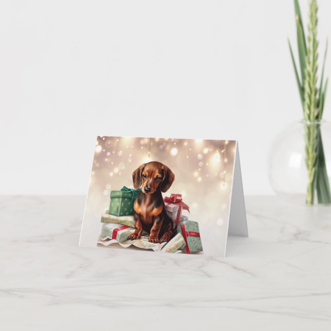 Dachshund Christmas Puppy Greeting Card (Front)