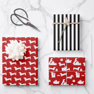 Dachshund Christmas Red and Black Wrapping Paper Sheet