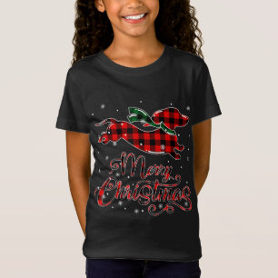 Dachshund Christmas Red Plaid Buffalo Pyjamas Xmas T-Shirt