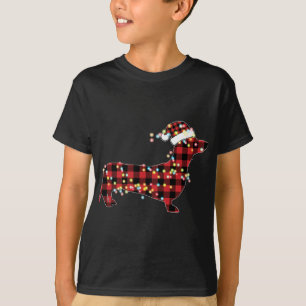 Dachshund Christmas Red Plaid Buffalo Pyjamas Xmas T-Shirt