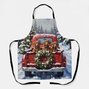 Dachshund Christmas Red Truck Holiday Apron