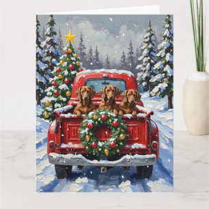Dachshund Christmas Red Truck Holiday Card