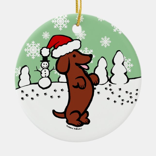 Dachshund Christmas Santa Hat Ceramic Tree Decoration (Front)