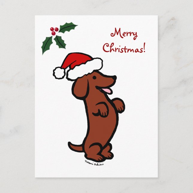 Dachshund Christmas Santa Hat Holiday Postcard (Front)