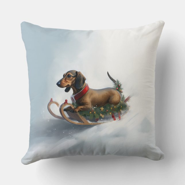 Dachshund Christmas snow winter Cushion (Back)