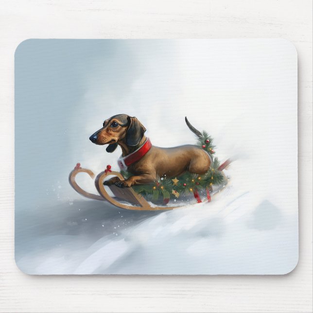 Dachshund Christmas snow winter Mouse Pad (Front)