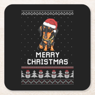 Dachshund Christmas Square Paper Coaster