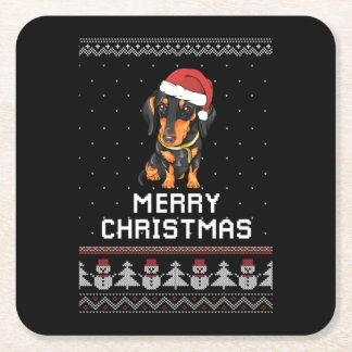 Dachshund Christmas Square Paper Coaster