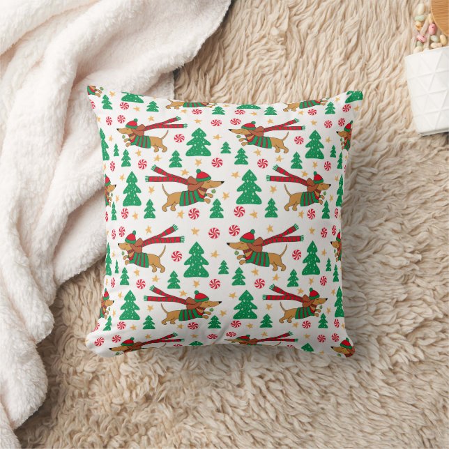 Dachshund Christmas Throw Pillow (Blanket)