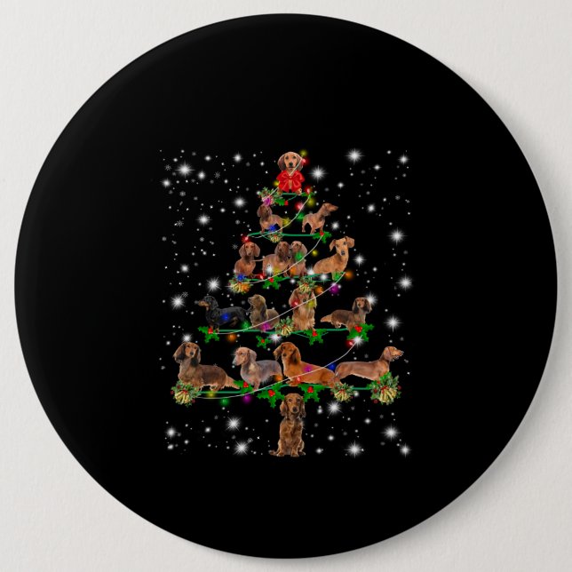 Dachshund Christmas Tree Covered By Flashlight 6 Cm Round Badge (Front)