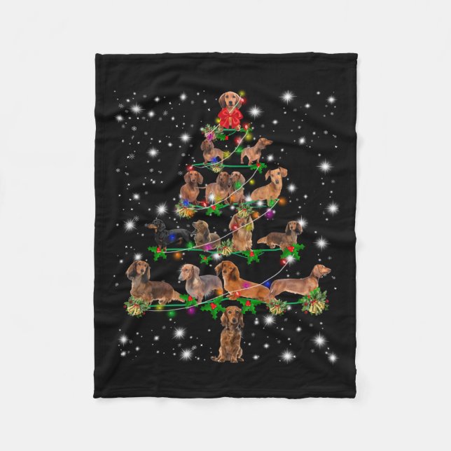 Dachshund Christmas Tree Covered By Flashlight Fleece Blanket (Front)