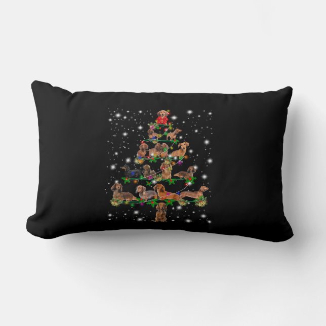 Dachshund Christmas Tree Covered By Flashlight Lumbar Cushion (Front)