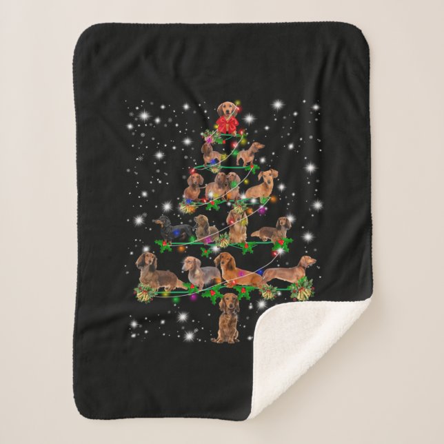 Dachshund Christmas Tree Covered By Flashlight Sherpa Blanket (Front)