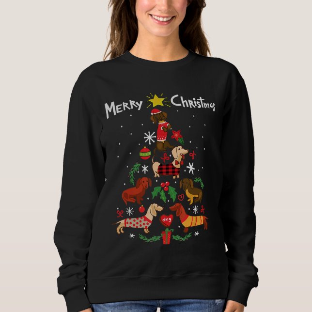 Dachshund Christmas Tree Dog Sweatshirt (Front)