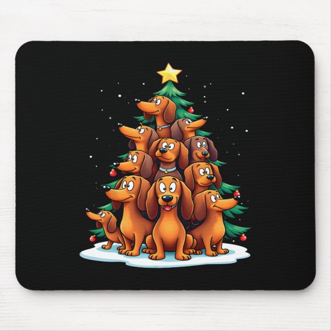 Dachshund Christmas Tree Funny Dog Holiday  Mouse Pad (Front)