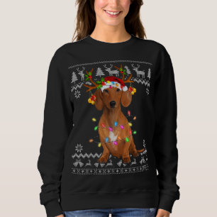 Dachshund Christmas Tree Light Santa Hat Dog Lover Sweatshirt