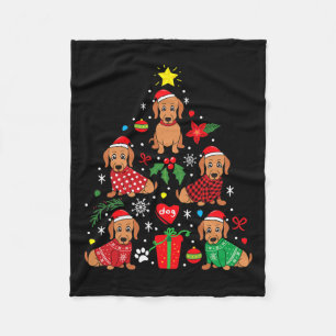 Dachshund Christmas Tree Ornament Funny Weenie Dog Fleece Blanket
