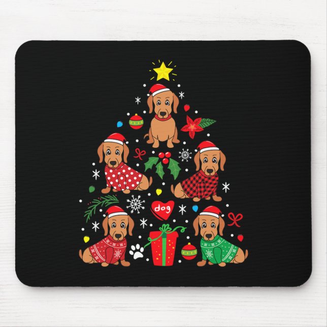 Dachshund Christmas Tree Ornament Funny Weenie Dog Mouse Pad (Front)