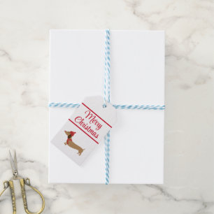 Dachshund Christmas White Gift Tags with String