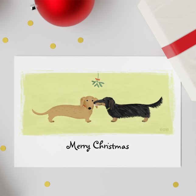 Dachshund Christmas Wiener Dogs Mistletoe Kiss Holiday Card (Creator Uploaded)