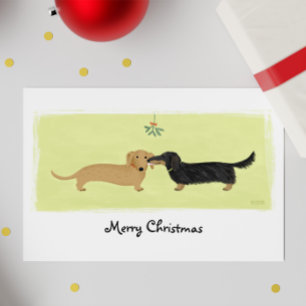 Dachshund Christmas Wiener Dogs Mistletoe Kiss Holiday Card