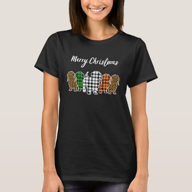 Dachshund Christmas Womens Weenie Dog Plaid T-Shirt (Front)