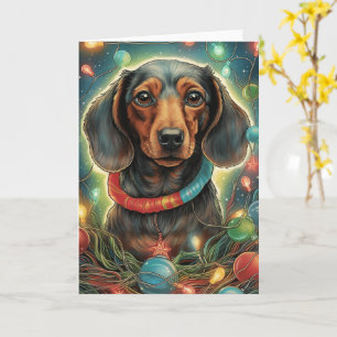 Dachshund Christmas – Wrapped in Christmas Lights Card
