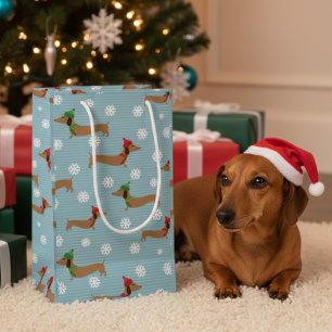 Dachshund Christmas Wrapping Paper Cute Snowflakes Small Gift Bag