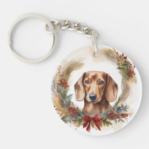 Dachshund Christmas Wreath Festive Pup  Key Ring