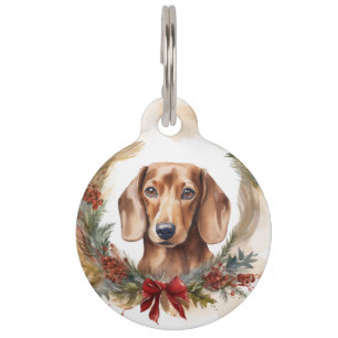 Dachshund Christmas Wreath Festive Pup  Pet Tag