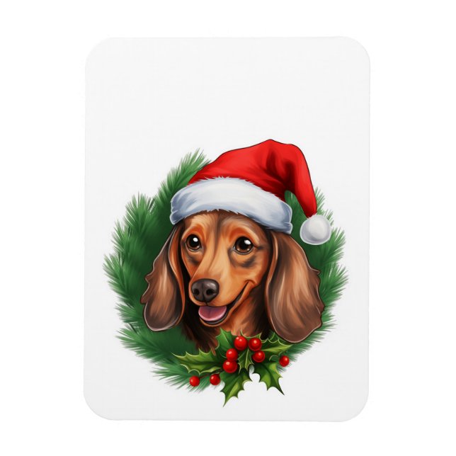 Dachshund Christmas Wreath Magnet (Vertical)