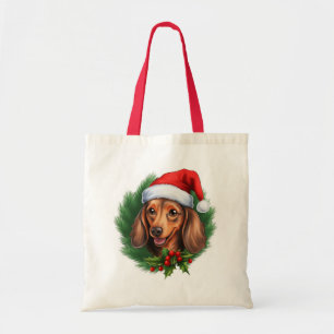 Dachshund Christmas Wreath Tote Bag