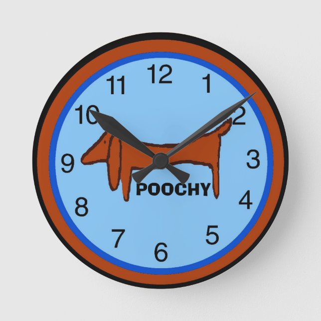 Dachshund Clock, edit name Round Clock (Front)