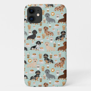 Dachshund coffee pattern mint Case-Mate iPhone case