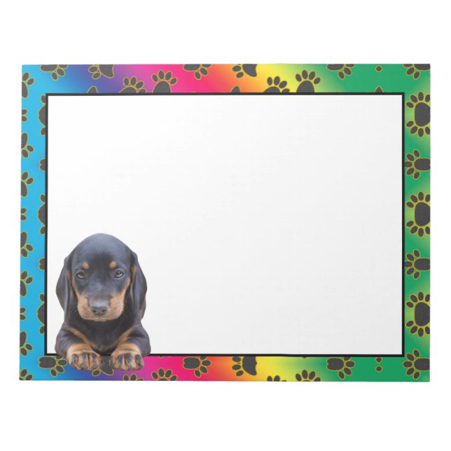Dachshund colourful dog paw pattern  notepad (Front)