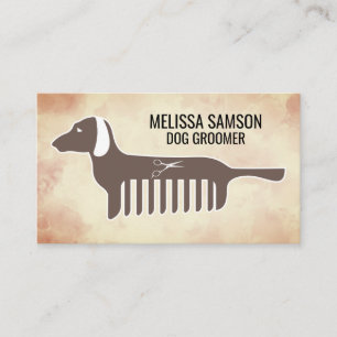 Dachshund Comb Logo Dog Groomer Business Card