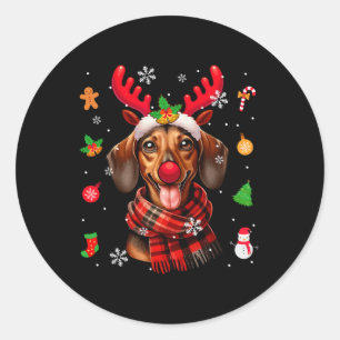 Dachshund Cosplay Reindeer Christmas Costume Owner Classic Round Sticker