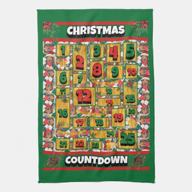 Dachshund Countdown Christmas Advent Calendar Dog Tea Towel (Vertical)