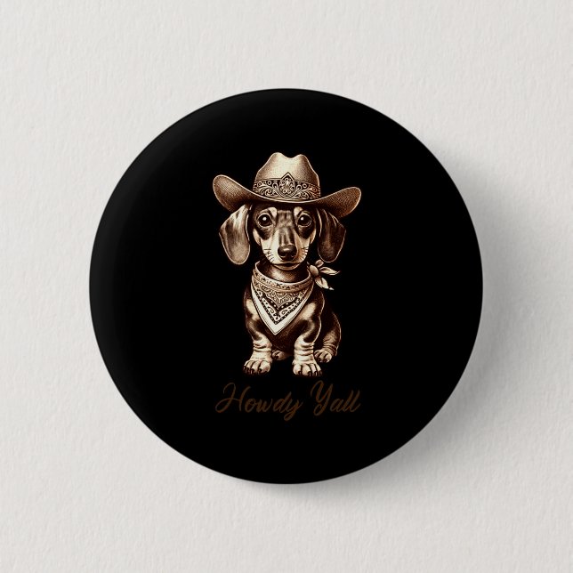 Dachshund Cowboy Cute Sausage Dog Cowboy Weiner Pu 6 Cm Round Badge (Front)