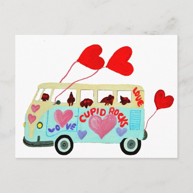 Dachshund Cupids In Their Valentine Love Mobile Holiday Postcard (Front)