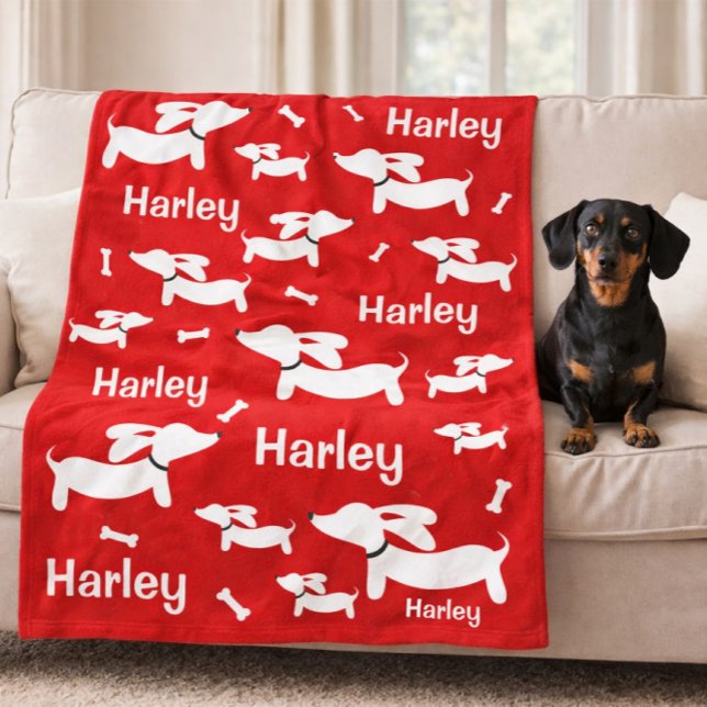 Dachshund Custom Red Blanket for Wiener Dogs  (Personalized dachshund blanket - red)
