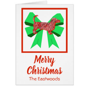 Dachshund Cute Christmas Dog & Green Bow Card