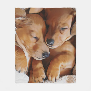 Dachshund Cute Sleeping Dachshund Puppies Birthday Fleece Blanket