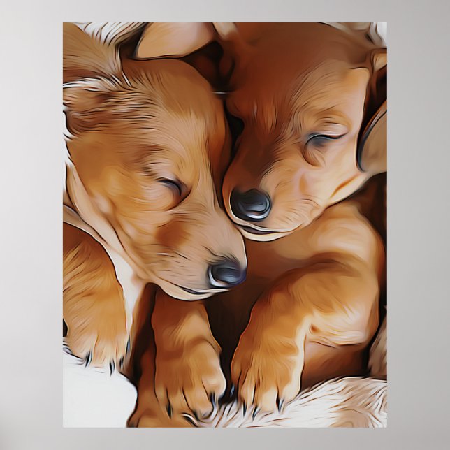 Dachshund Cute Sleeping Dachshund Puppies Birthday Poster (Front)