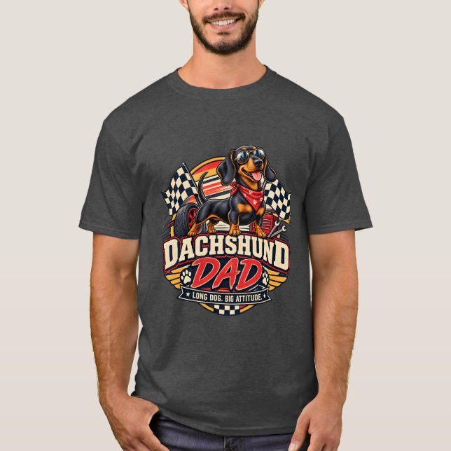 Dachshund Dad Racing Chequered Flag Long Dog T-Shirt (Front)