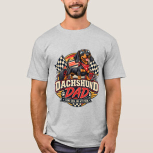 Dachshund Dad Racing Chequered Flag Long Dog T-Shirt