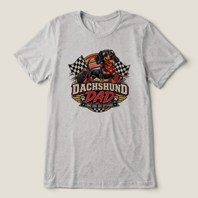 Dachshund Dad Racing Chequered Flag Long Dog Tri-Blend Shirt (Design Front)